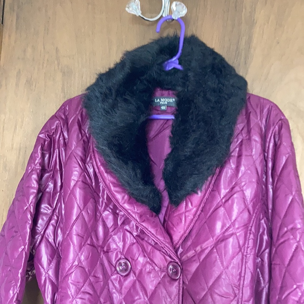 Last Chance❌ La mode plus detachable faux fur collar quilted coat w belt size 42 - Picture 11 of 16